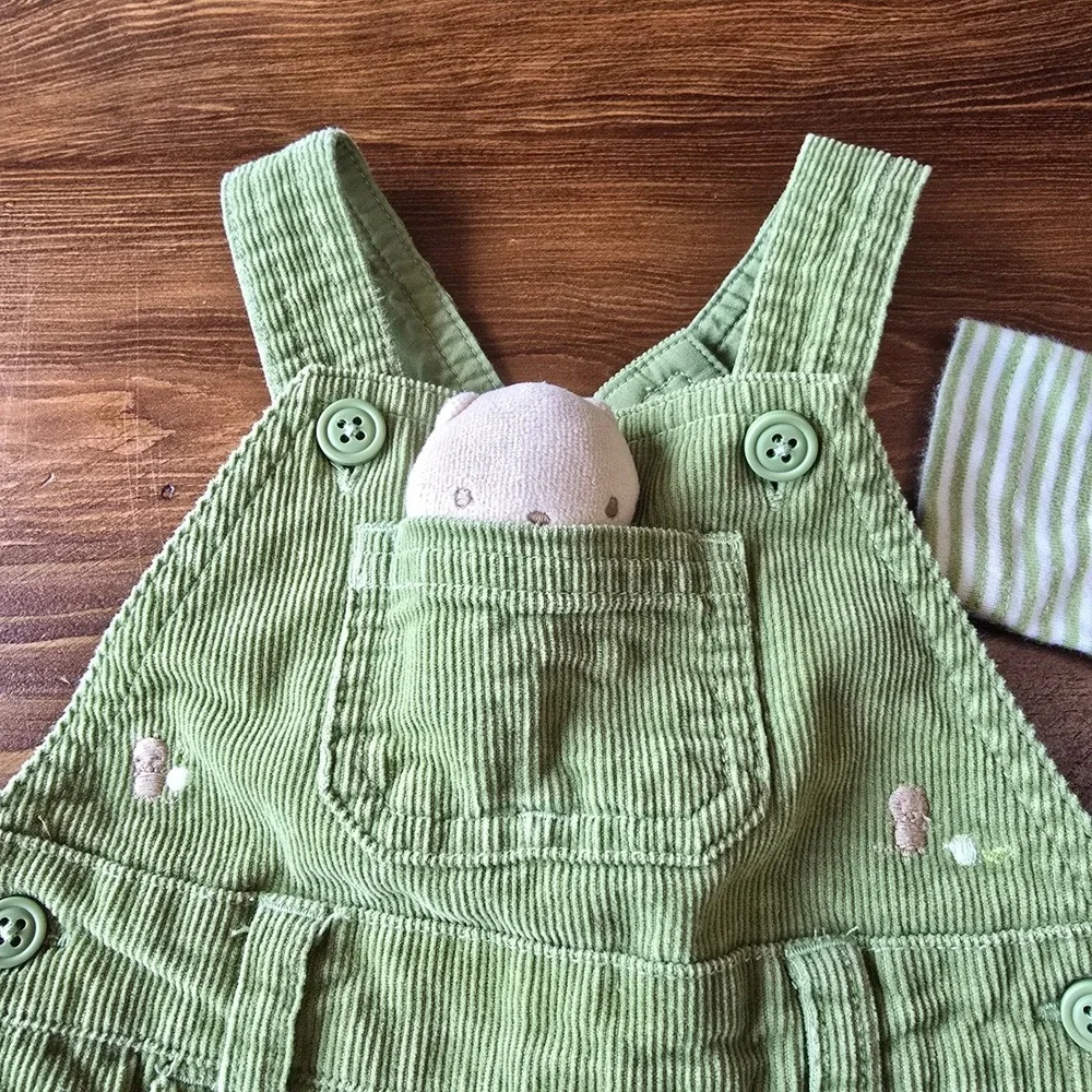 Vintage Gymboree Does Your Garden Grow Baby Corduroy Overalls & Striped Set 0-3M